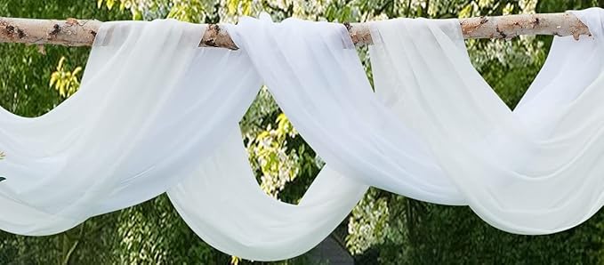 WARM HOME DESIGNS Wedding Arch Draping Fabric Bundle Has 2 216 Inch (18 Feet) Scarves in Beige & White Fabric Colors for Wedding Decoration. AD White & Beige 216”