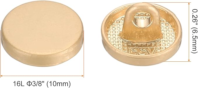 HARFINGTON 50pcs 16L Metal Round Flat Sewing Buttons 10mm Alloy Shank Craft Replacement Button for Men Women Suit Woolen Coat Shirt Trousers Sewing Crafts, Matt Gold
