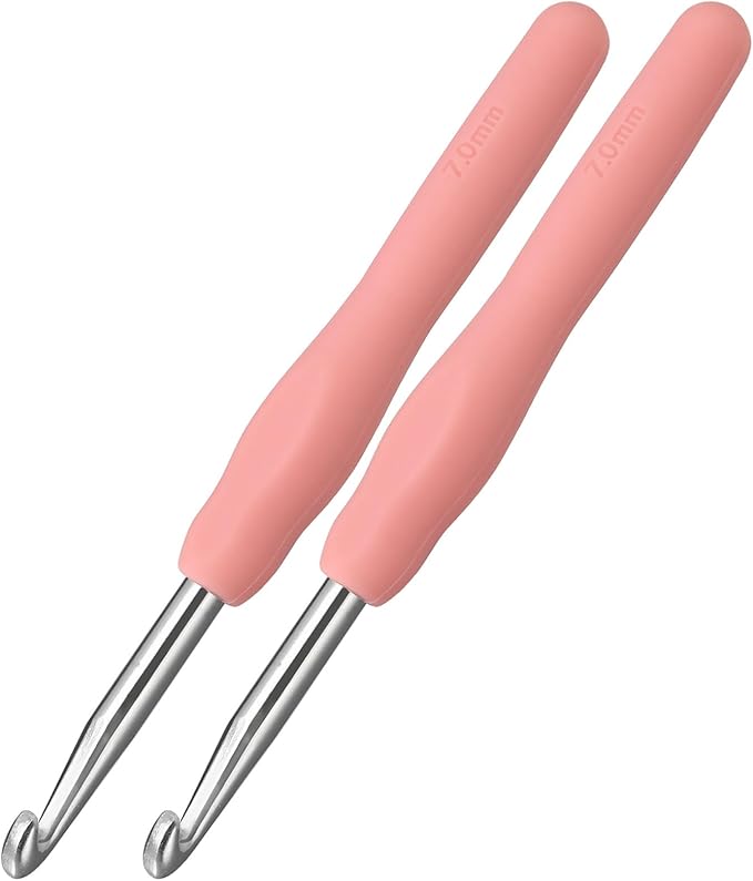 2Pcs 7.0mm Crochet Hooks, Ergonomic Crochet Hook for Arthritis and Beginners, Extra Long, Smooth, Comfortable (7.0mm)