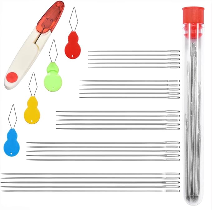 BelroseHom 30 PCS Large Eye Needles for Hand Sewing Crafts with Scissors,Embroidery Needles for Hand Sewing, Crafting, Mending, and DIY Projects, 5 Assorted Sizes