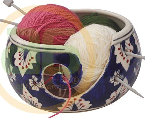 7" Inch Ceramic Yarn Bowl for Knitting and Crocheting with Smooth Spiral Outlet – Tangle-Free Yarn Organizer by ABHANDICRAFTS (AB-BOWL-022)