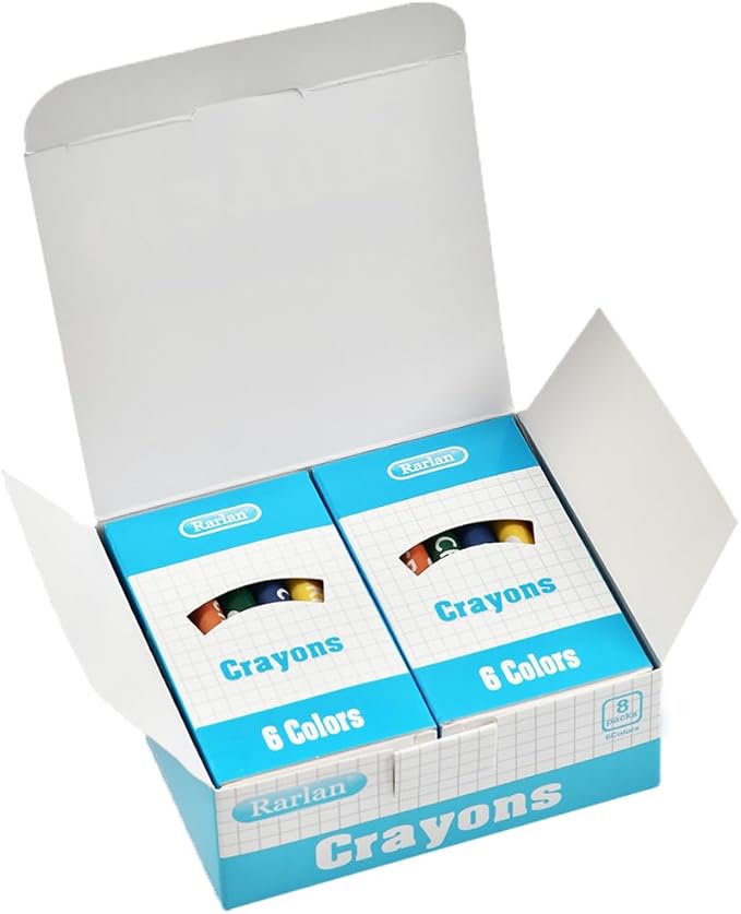 Rarlan Crayons Bulk, 6 Colors, 8 Boxes, 48 Count Crayons