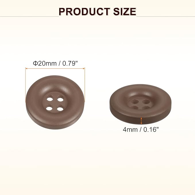 HARFINGTON 50pcs Sewing Button 20mm (3/4 Inch) 4 Holes Resin Thickened Round Crafting Replacement Buttons for Clothing DIY Crafts Decoration, Dark Brown