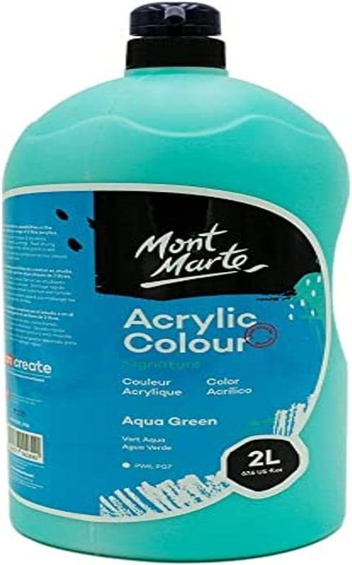 Mont Marte Discovery School Acrylic, Aqua Green, 1/2 Gallon (2 Liter). Ideal for Students and Artists. Excellent Coverage and Fast Drying. Pump Lid Included.