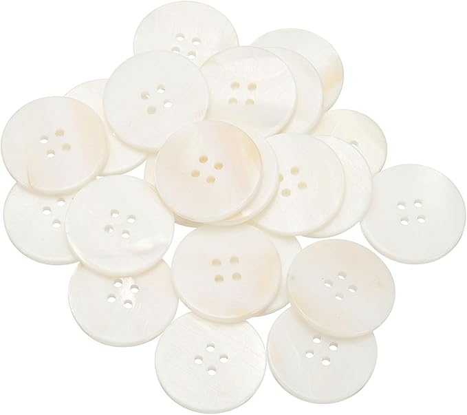 uxcell 21Pcs Natural Shell Button, 4 Hole 25mm Round Mother of Pearl Buttons for Shirt Coats Suits Jacket Jeans Skirts DIY Sewing Crafts, White
