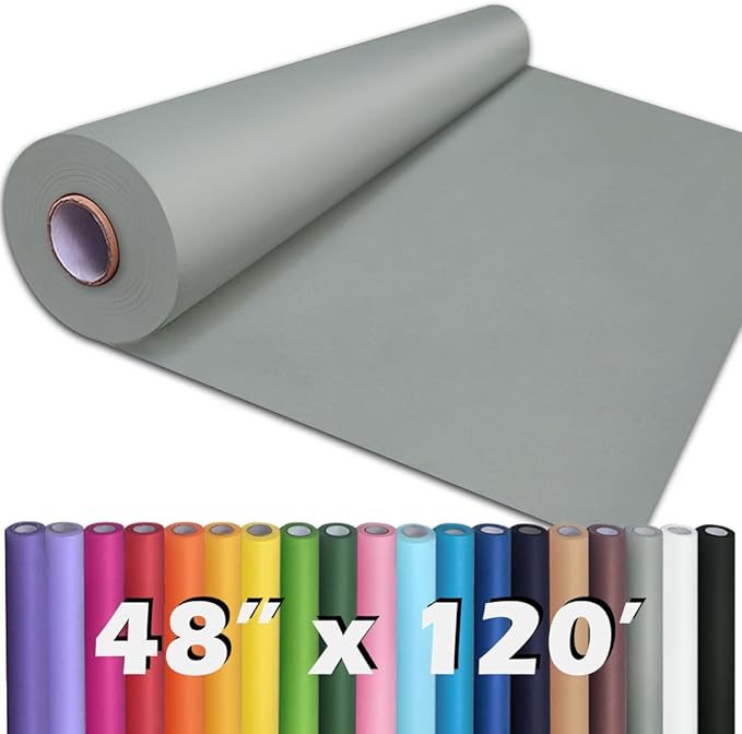 PerkHomy 48" x 1,440" (120') Light Grey Kraft Paper Roll for Craft Bulletin Board Paper Art Table Covering Crafting Gift Wrapping Bouquet Packing Parcel 80GSM 55LB (Light Grey, 48" x 120')