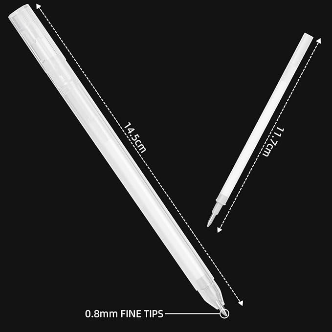 SMOOTHERPRO White Gel Pen 12 Pcs White Ink Pen Set 0.6mm 0.8mm Point Gel Pens for Black Paper Art Drawing Journaling Writing Sketching(SA68-6)
