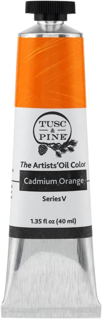 Tusc & Pine Artist Oil Paint - Cadmium Orange, 40 ml, Non-Yellowing, Rich & Creamy Consistency, Maximum Pigment Load, Small Batch Milled Oil Paints Made in the USA for Professional Artists