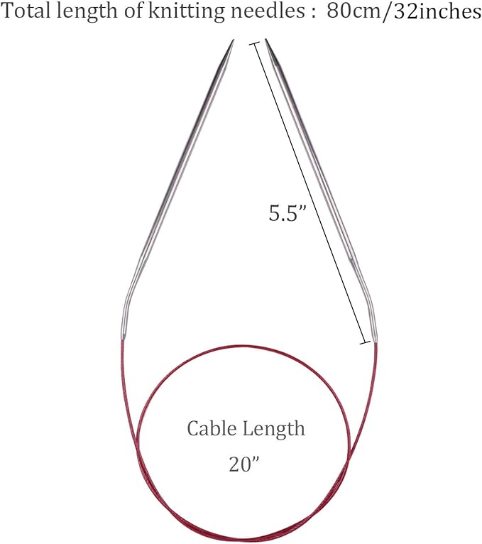 Circular Knitting Needles 32inches/80cm,Size US 6.0(4mm) Stainless Steel Round Knitting Needles for Handmade Knitting DIY