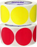 ChromaLabel 2 Inch Round Colored Stickers, Permanent Sticky Dots Color Coding Labels, Ideal Colored Dot Stickers for Arts and Crafts - 500 Sticker Dots per Roll, Red and Yellow Sticker Labels