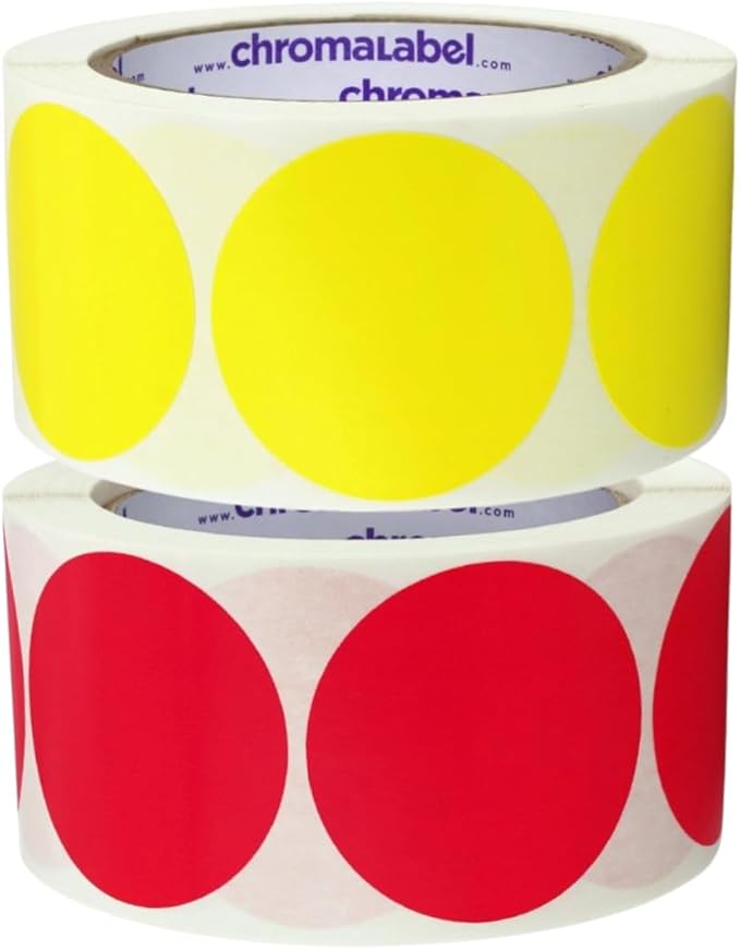 ChromaLabel 2 Inch Round Colored Stickers, Permanent Sticky Dots Color Coding Labels, Ideal Colored Dot Stickers for Arts and Crafts - 500 Sticker Dots per Roll, Red and Yellow Sticker Labels
