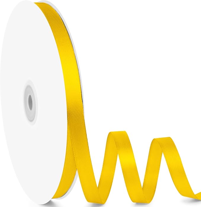 3/8" x 100 Yards Satin Ribbon - Yellow Silk Ribbon with Spool - Ideal for Gift Wrapping, Floral Bouquets, Crafts, Wedding Party Decorations, Christmas and Sewing Projects