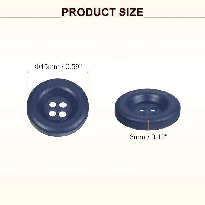 HARFINGTON 50pcs Sewing Button 15mm (5/8 Inch) 4 Holes Resin Thickened Round Crafting Replacement Buttons for Clothing DIY Crafts Decoration, Dark Blue