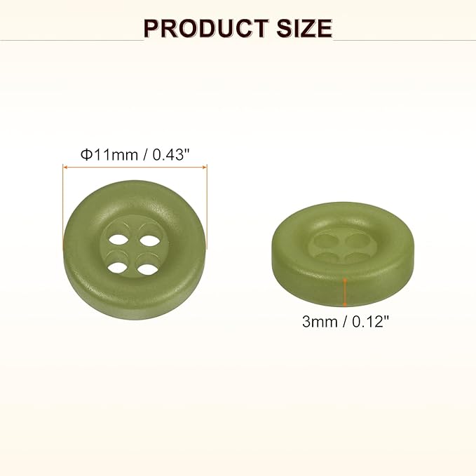 HARFINGTON 50pcs Sewing Button 11mm (15/32 Inch) 4 Holes Resin Thickened Round Crafting Replacement Buttons for Clothing DIY Crafts Decoration, Green