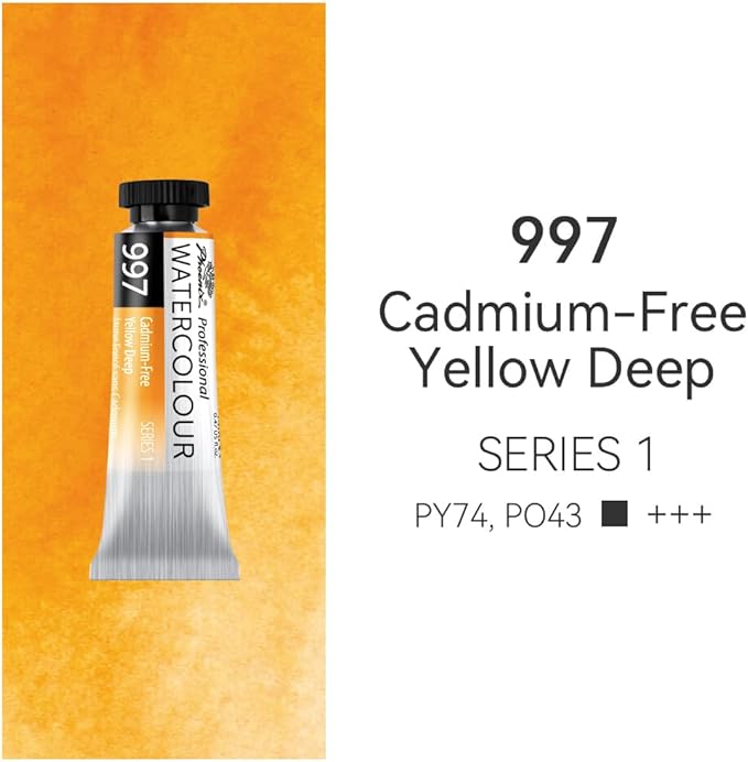 PHOENIX Professional Watercolor Paint Single Tube - 0.47 Fl Oz / 14ml - Cadmium-Free Yellow Deep
