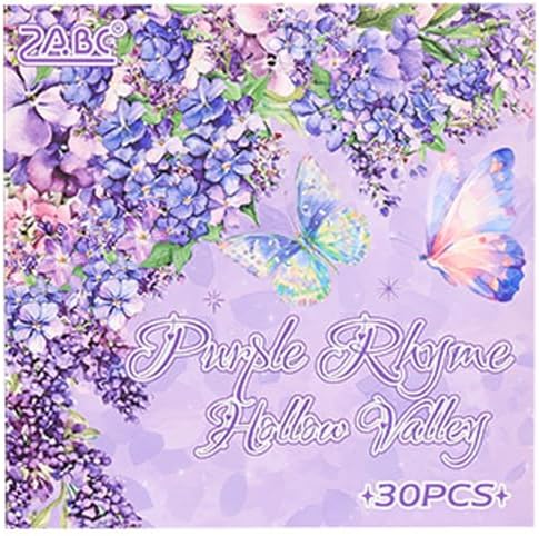 MAFELOE 30 Pages PET Scrapbook Stickers of Creative Flowers Theme, Aesthetic Deco Journaling Supplies for Junk Bullet Diary Album Calendars-Purple (Y3-P-WSSL)