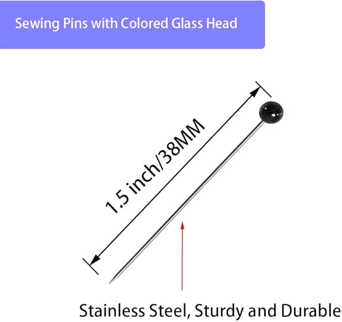 Dressmaker's Sewing Pins - 500 Count, Straight Pins with Colored Glass Heads (1-1/2 Inch), Ideal for Quilting & Fabric