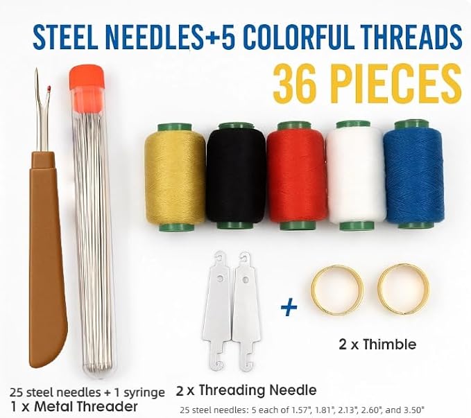 Big Eye Stainless Steel Sewing Needles Kit, Premium Hand Sewing Needle Set for DIY Craft, Embroidery, Mending, Ideal Portable Sewing Kit for Handcraft Lovers & Beginners (36 PCS)