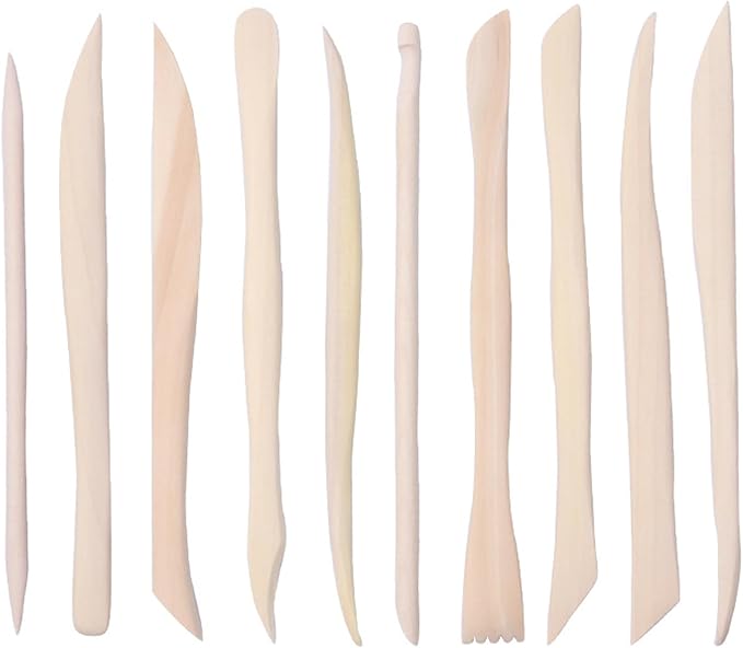 10Pcs Wooden Clay Sculpting Tools Set, Double Ended Clay Modeling Tools, Polymer Clay Tools, DIY Wood Pottery Clay Tool Sculpting Kit for Ceramics Soap Carving Detailing Clay Supplies, 6.2inch