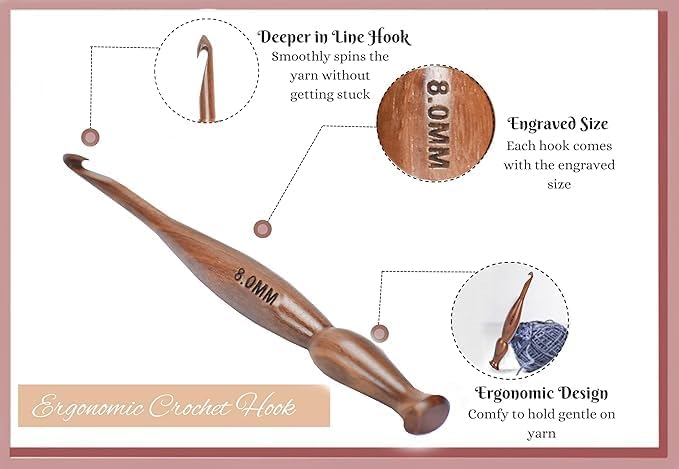 Wooden Crochet Hooks Set of 13 for Arthritic Hands | Ergonomic Soft Grip Handcrafted Knitting Needle for Crocheting and Knitting (Brown (Crochet - 4))