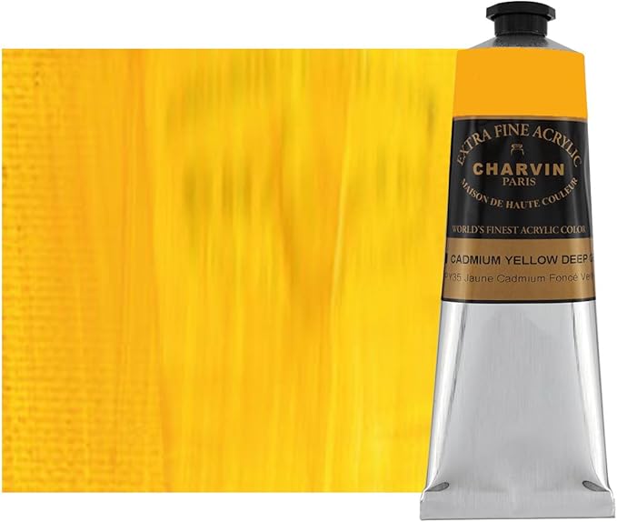 Charvin Extra Fine Professional Acrylic Paint - Cadmium Yellow Deep Genuine, 60ml Tube, Triple-Milled, Lightfast Pigments, Open Stock Artist Acrylic Paints in Nature-Inspired Hues