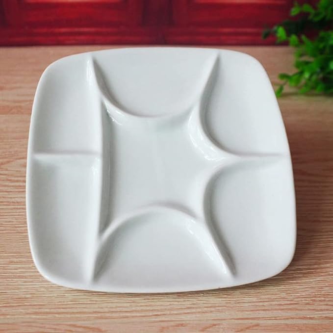 7-Well Square White Ceramic Artist Paint Palette Glazed Watercolor Painting Mixing Ceramic Porcelain Palette Oil Painting 5.7" Diameter