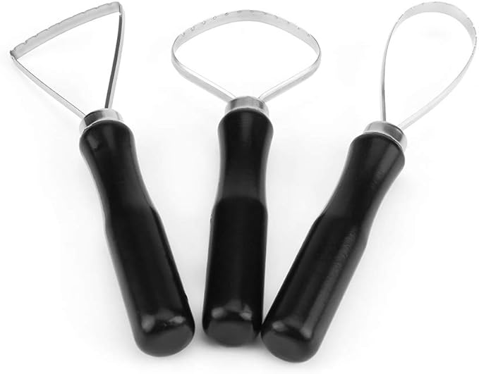 KooingTech Clay Tools, Clay Sculpting Tools 3 PCS, Clay Carving Tools with Handmade Handle Wooden Sculpture Tools, Pottery Sculpting Tools, Sawtooth Steel Pottery Tools for Carving