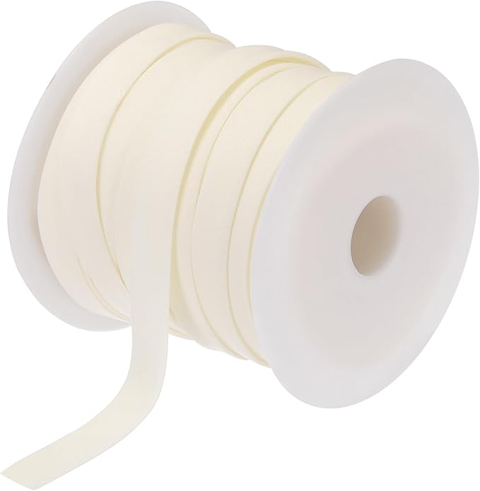 MECCANIXITY 1/2 Inch Double Fold Bias Tape Polyester Continuous Bulk Bias Tape for Sewing,Seaming Quilting Hemming Binding Crafts (Beige White 25 Yards)