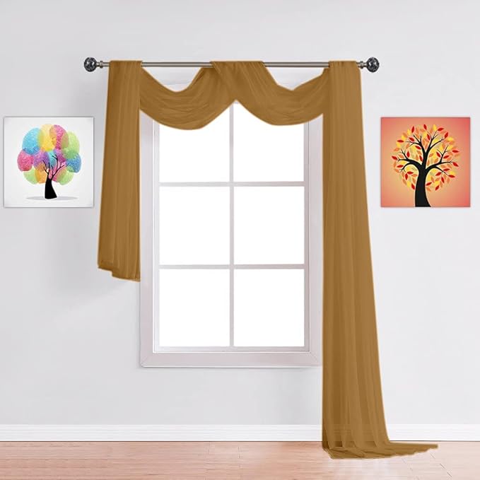 WARM HOME DESIGNS Wedding Arch Draping Fabric Bundle Has 2 216 Inch (18 Feet) Scarves in Caramel Gold & White Fabric for Wedding Decoration. AD White & Gold 216”