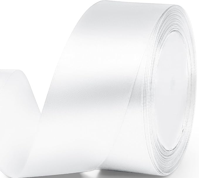 1-1/2" x 25 Yards Satin Ribbon, White Silk Ribbon Ideal for Gift Wrapping, Floral Bouquets, Crafts, Wedding Party Decorations, Christmas and Sewing Projects