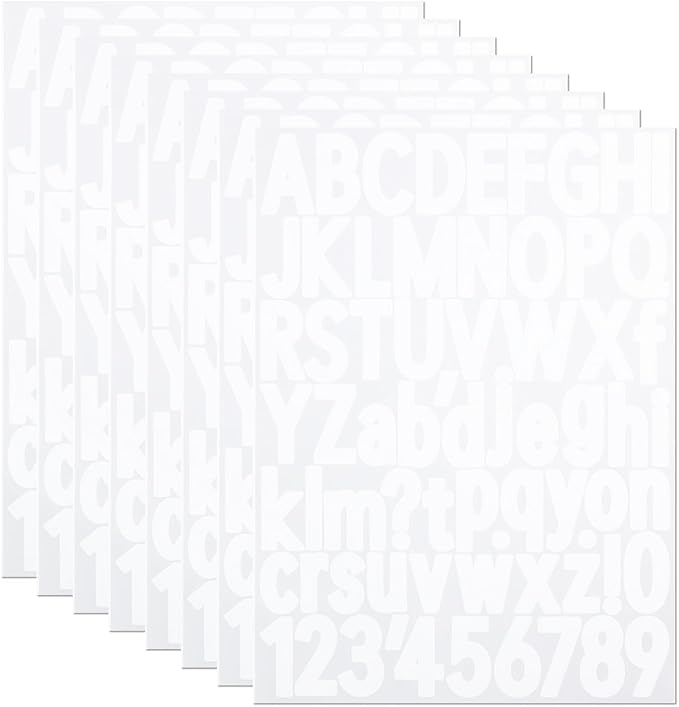1.5 Inch Letter Stickers, 544 Pieces Alphabet Number Symbol Stickers for Scrapbooking, Sign, Water Bottle, Self-Adhesive Vinyl Letter Sticker Decals for Arts&Crafts - 8 Sheets, White