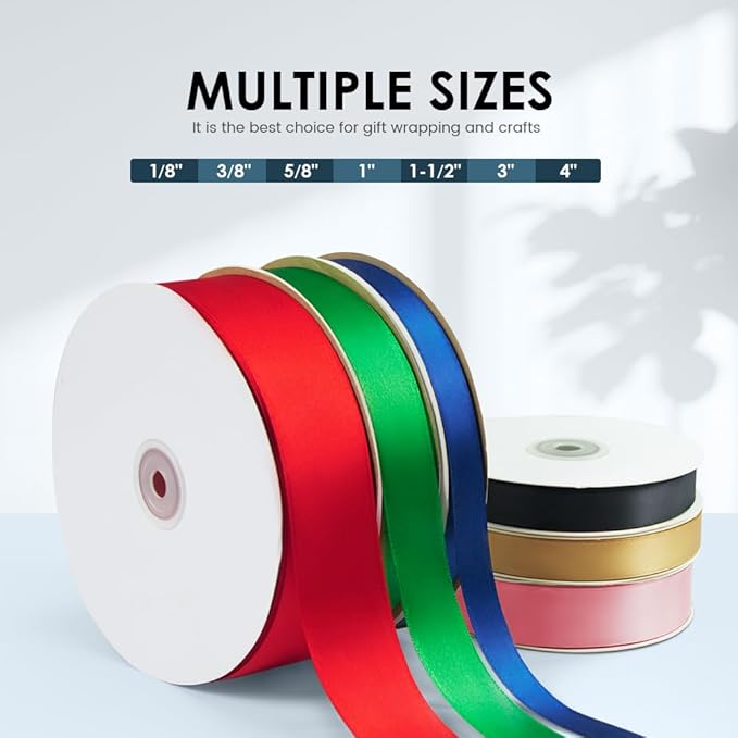 KMER LIFE 1/8"" Wide x 50 Yards Red Polyester Satin Ribbon, Red Satin Ribbon Perfect for Wedding Decor, Wreath, Crafts, Gift Wrapping & Other Projects (Red)