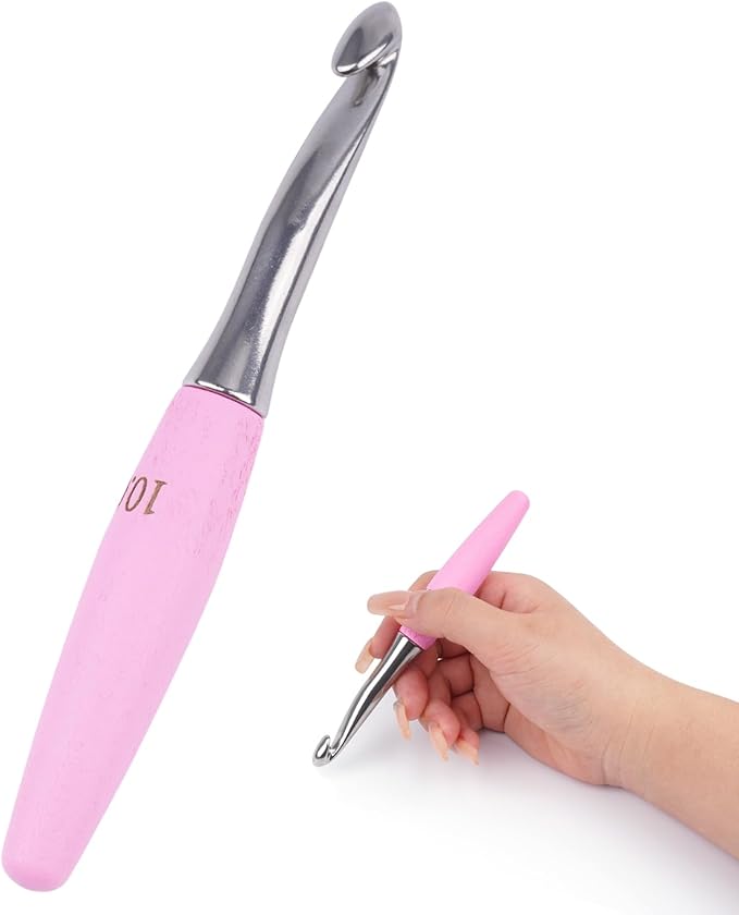 Crochet Hooks 10mm Crochet Hook Soft Lightweight Wood Ergonomic Handle and Stainless Steel Crochet Needles Tip (10 mm-N)