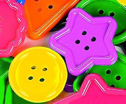 Fun Express Jumbo Buttons for Crafts Bulk Set - 94 Extra Large Plastic 8 Vivid Colors & Shapes | 2 Inch Big Buttons for Kids Classroom Activities, Sorting Games & DIY Art Projects