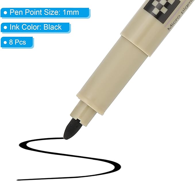PATIKIL Micro Pen Fineliner Pens, 8Pcs 1mm Medium Point Drawing Pens Waterproof for Archival Artist Calligraphy Illustration Journaling Sketch, Black