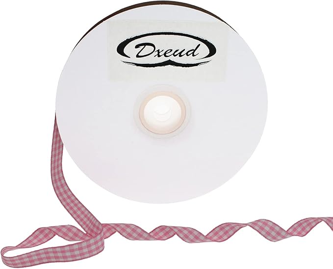 Gingham Ribbon 50 Yard Each Roll 100% Polyester Woven Edge (3/8" x 50 Yards, Pink)