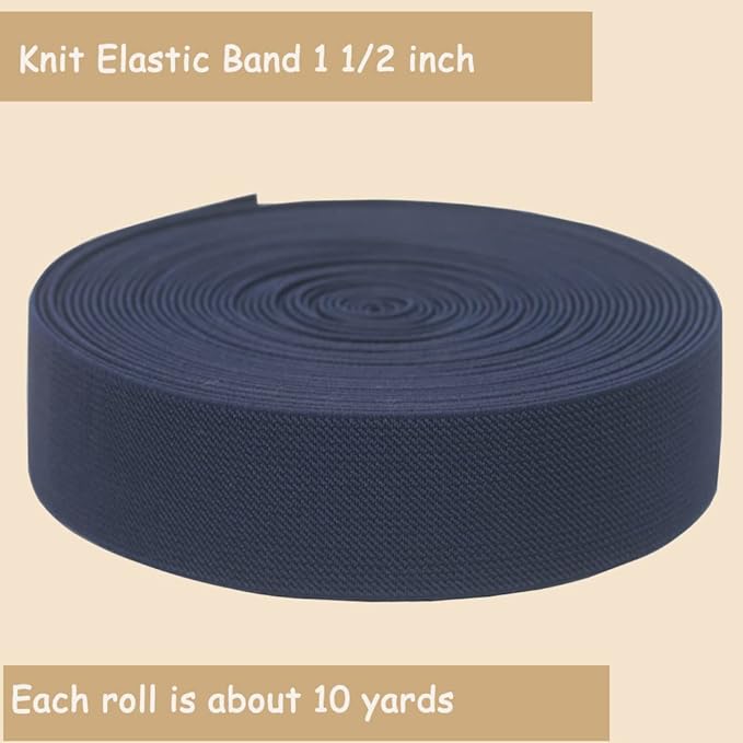 Navy Blue Wide Elastic Band for Sewing 1.5 inch 10 Yards Double-side Twill Woven Elasitc Stretch Straps Heavy Knit Elastic Waistband for Pants Wigs DIY Crafts & Projects