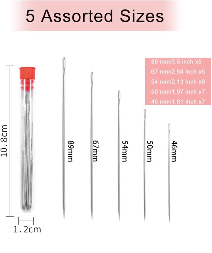 BelroseHom 39 PCS Large Eye Needles Set for Hand Sewing Crafts,Embroidery Needles for Hand Sewing, Crafting, Mending, and DIY Projects, 5 Assorted Sizes