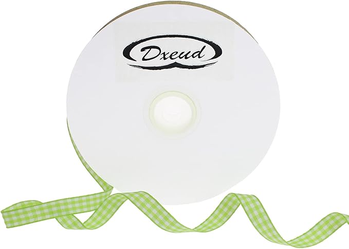Gingham Ribbon 50 Yard Each Roll 100% Polyester Woven Edge (3/8" x 50 Yards, Light Green)