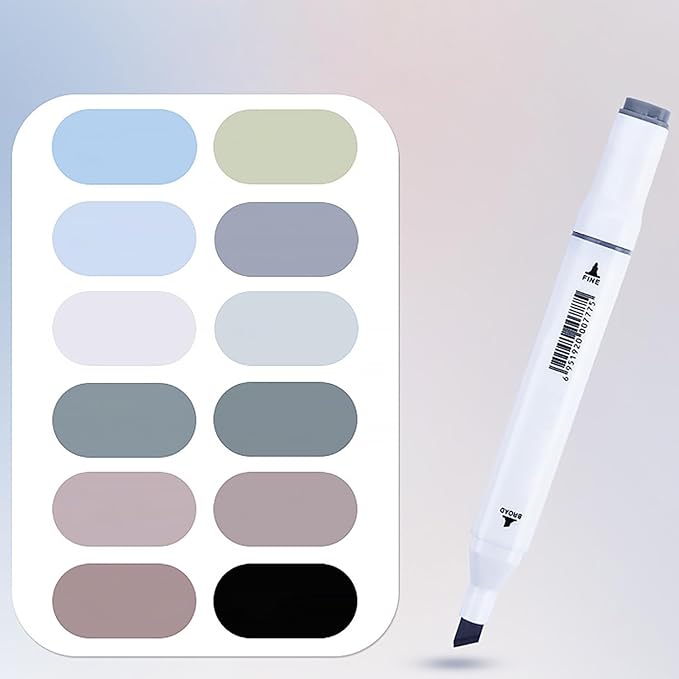 12Pcs Alcohol Markers Pure Color Series,Dual Tip Art Solid Color Markers Set for Adults Beginner Drawing Sketching (Winter Color)