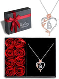 Iefil Christmas Gifts for Women Wife - 925 Sterling Silver Rose Heart Initial Necklace, Anniversary Birthday Gifts for Women, Jewelry Gift for Her Wife Girlfriend Mom Daughter