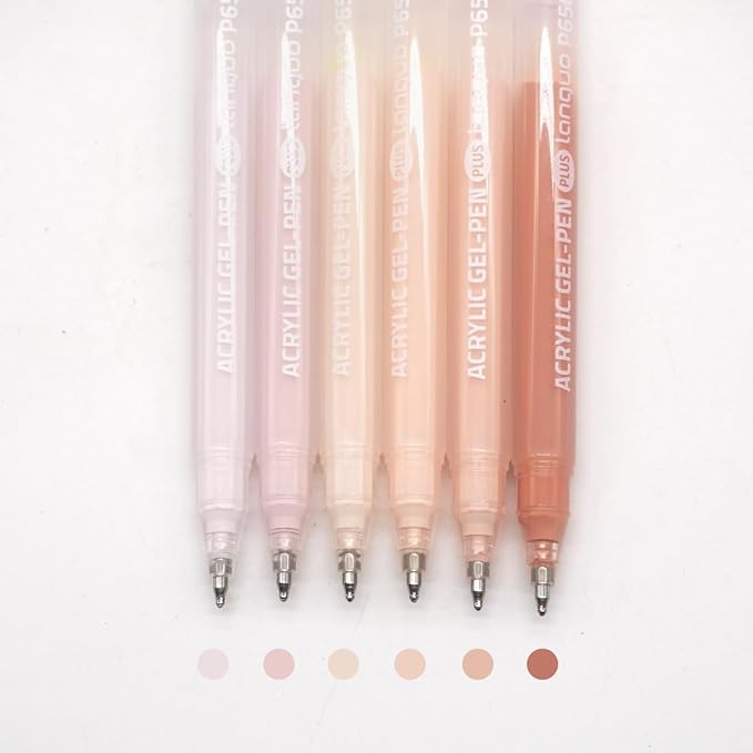 Acrylic Gel Pens for Coloring Books, Quick Dry 6 Pcs 1.0mm Fine Point Gel Marker Pen for Drawing, Journaling Art, Skin Color