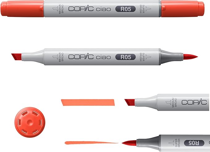 Copic Ciao, Alcohol Markers, 6 Colors Dual Brush Tip Art Marker for Adults/Teen Artists & Creators, Permanent Blendable Sketch Markers for Coloring Drawing & Illustration Art - Bright Color Set