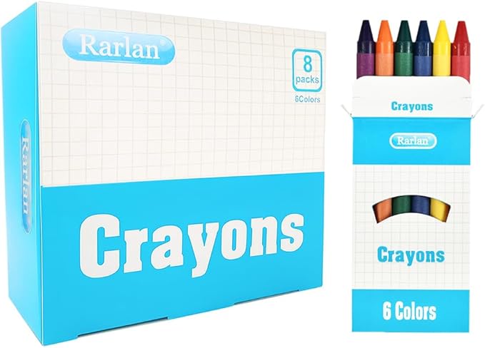 Rarlan Crayons Bulk, 6 Colors, 8 Boxes, 48 Count Crayons