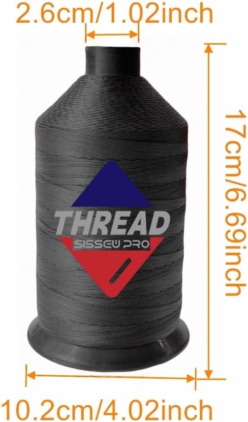 Sissewpro 16oz 207 Bonded Nylon Thread for Sewing Machine Leather Stitching Repair, T210 Thick Nylon Black Sewing Thread for Upholstery Heavy Duty, Saddles,Furniture, Awnings, #207 Tex210 2000yds