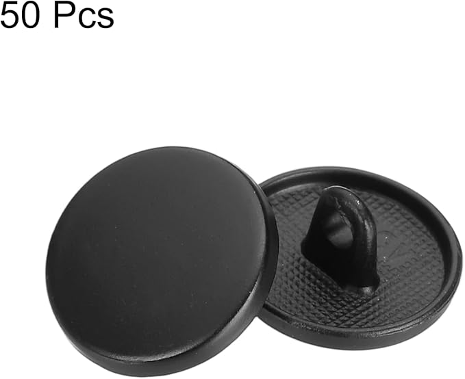HARFINGTON 50pcs 24L Metal Round Flat Sewing Buttons 15mm Alloy Shank Craft Replacement Button for Men Women Suit Woolen Coat Shirt Trousers Sewing Crafts, Matt Black