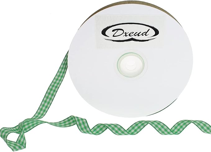 Gingham Ribbon 50 Yard Each Roll 100% Polyester Woven Edge (3/8" x 50 Yards, Green)