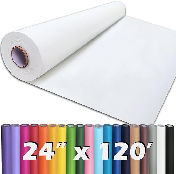 PerkHomy 24" x 1,440" (120') White Kraft Paper Roll for Craft Bulletin Board Paper Art Table Covering Crafting Gift Wrapping Bouquet Packing Parcel 80GSM 55LB (White, 24" x 120')
