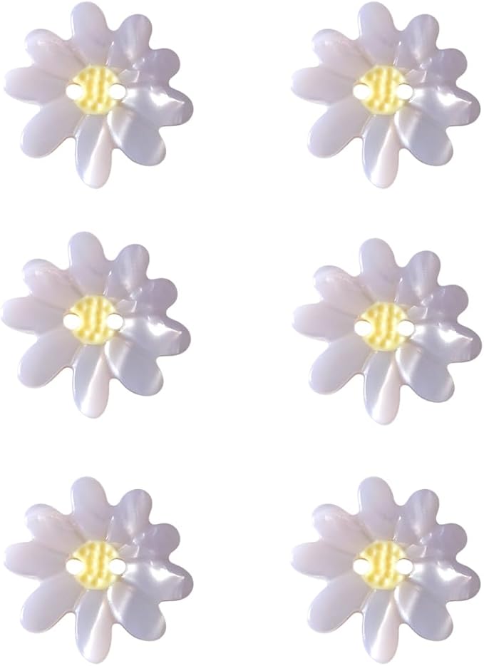 White Daisy Shaped Buttons for Crafts,Acetate Button for Clothes,Buttons for Sewing,Button Bulk,Pack of 6