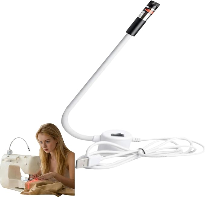 Magnetic Positioning Quilting Light for Sewing Machine, USB & Plug in Red Guide Line Tool with Dot/Straight Line/Crosshair Projection, LED Vision Guide with Bendable Arm (USB, Straight)